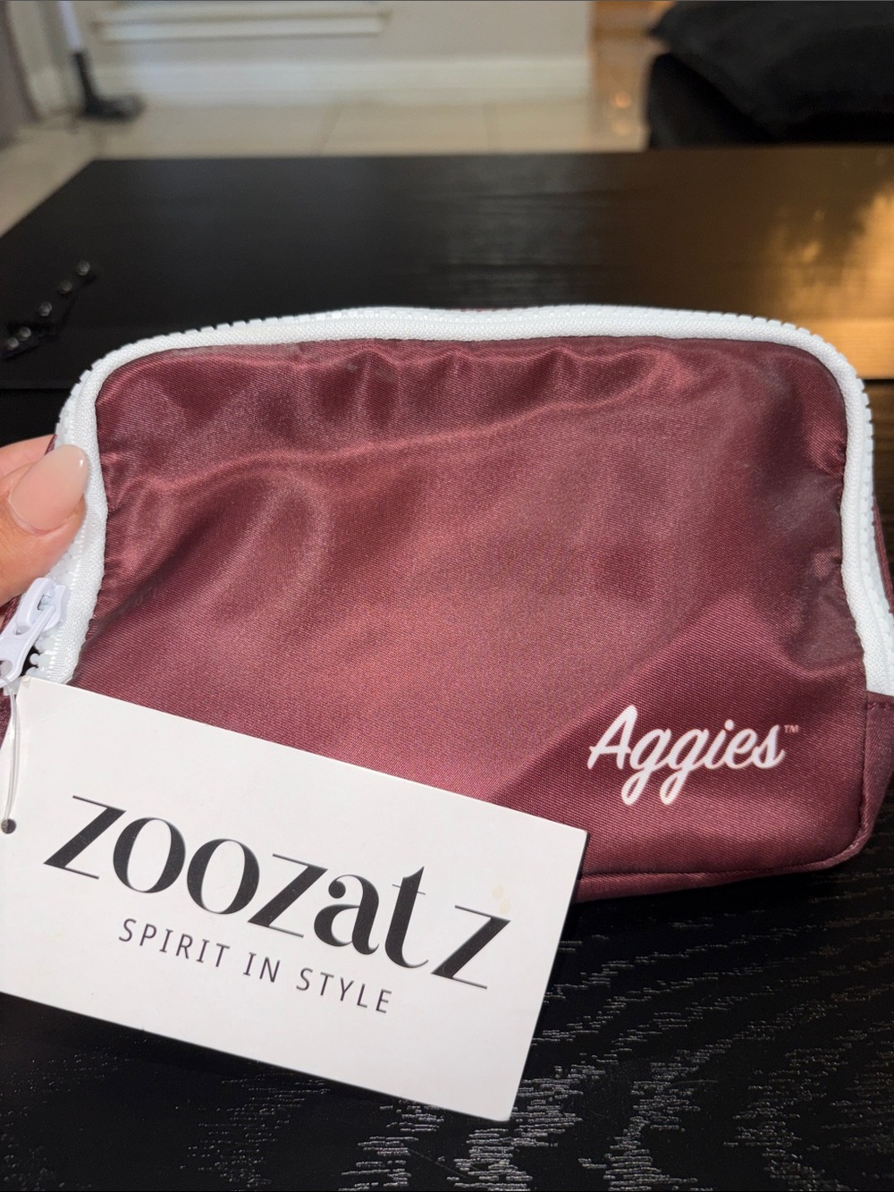 Aggies Satin Cosmetic Pouch in Burgundy by ZoozatZ